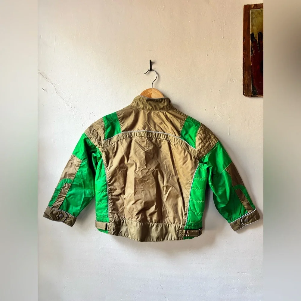 Oilily Kids Jacket Green and Brown Vintage Moto Racing Style Jacket w Patches
